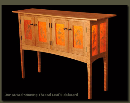 Our award-winning Thread Leaf  Sideboard is made with Reclaimed Old Growth Cypress, Cherry and Curly Cherry