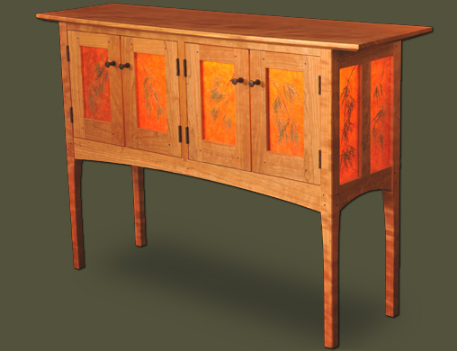 Our custom made cherry Thread Leaf Sideboard makes a unique and attractive addition to any home decor